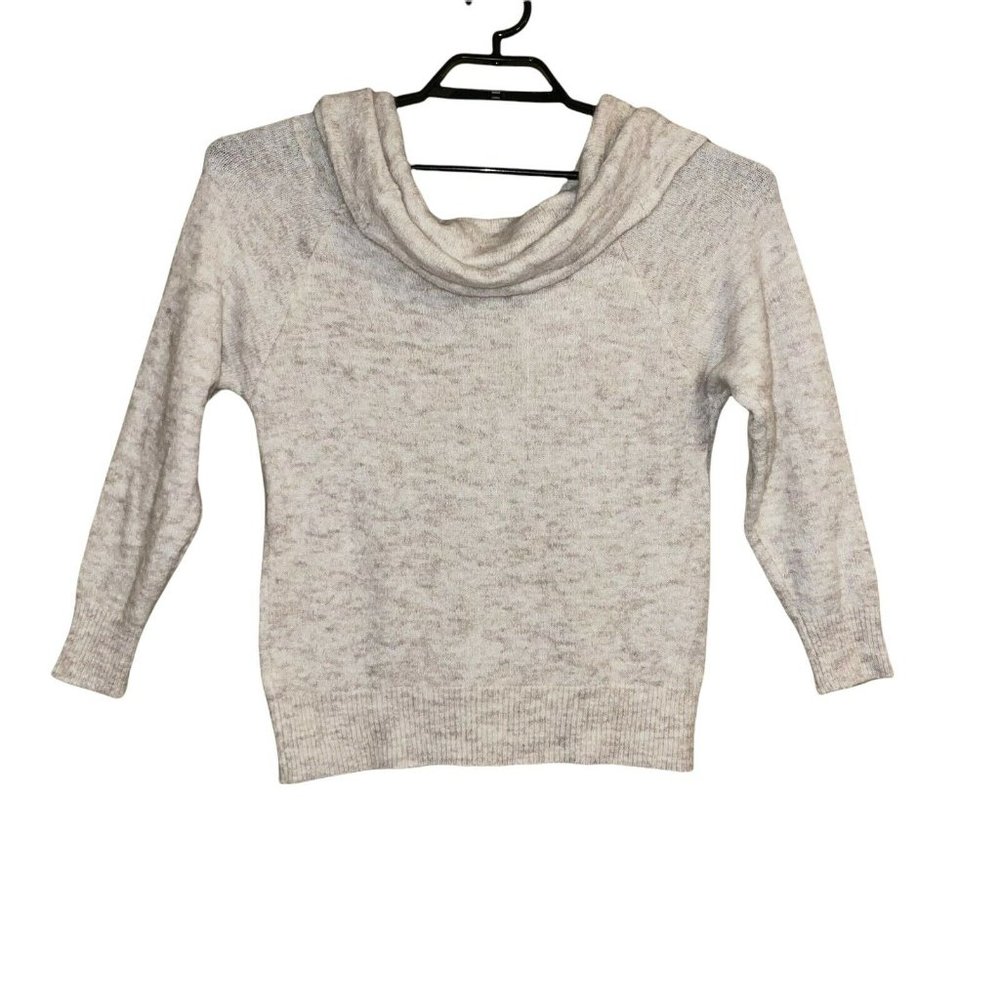 Divided Women Sweater Small Off Shoulder Cowl Neck Wool Alpaca Ivory Tan Heather - Picture 2 of 10